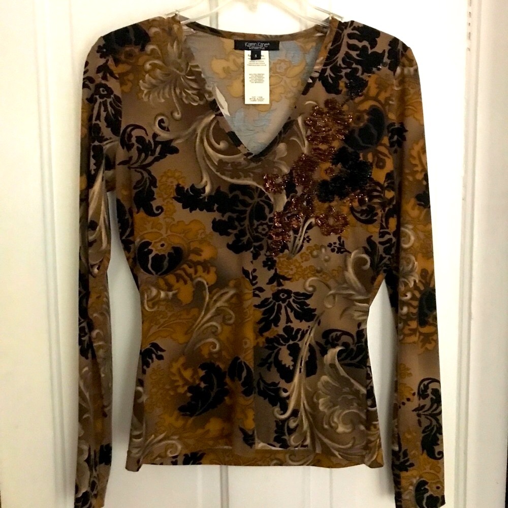 NWOT Karen Kane‎ Los Angeles Sequin V-Neck Top a801